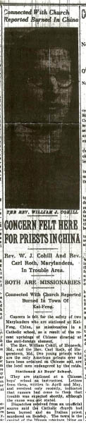 concern felt here for priest in china sun paper
